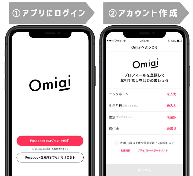 登録方法手順(Omiai)