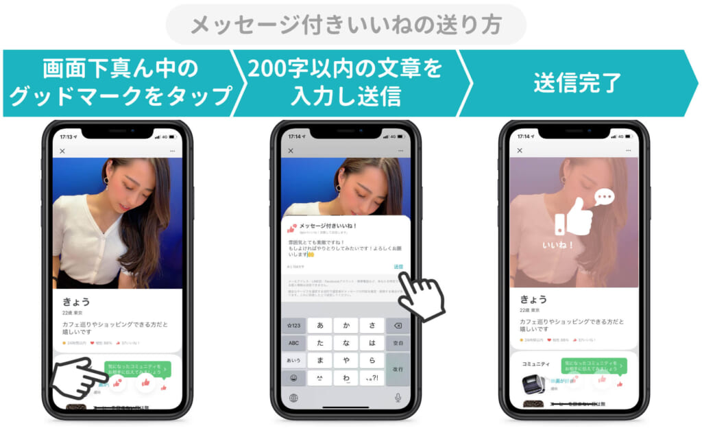pairsメッセージ付きいいね送信方法